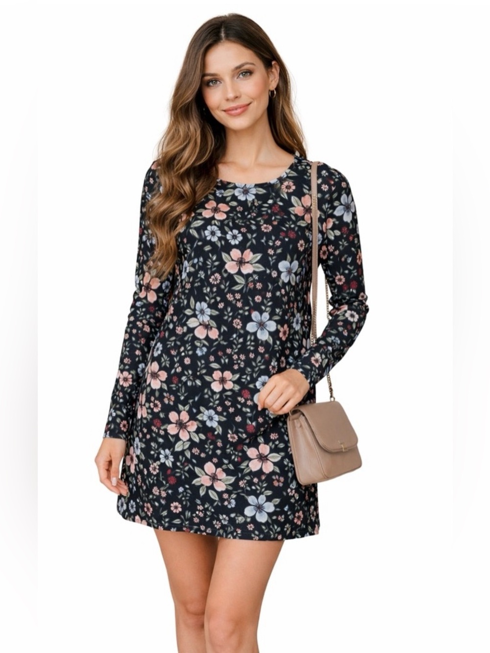 MANGO Floral Mini Dress XS 17.5” p2p + Black Multi